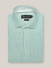 Green 100% Linen Striped Shirt