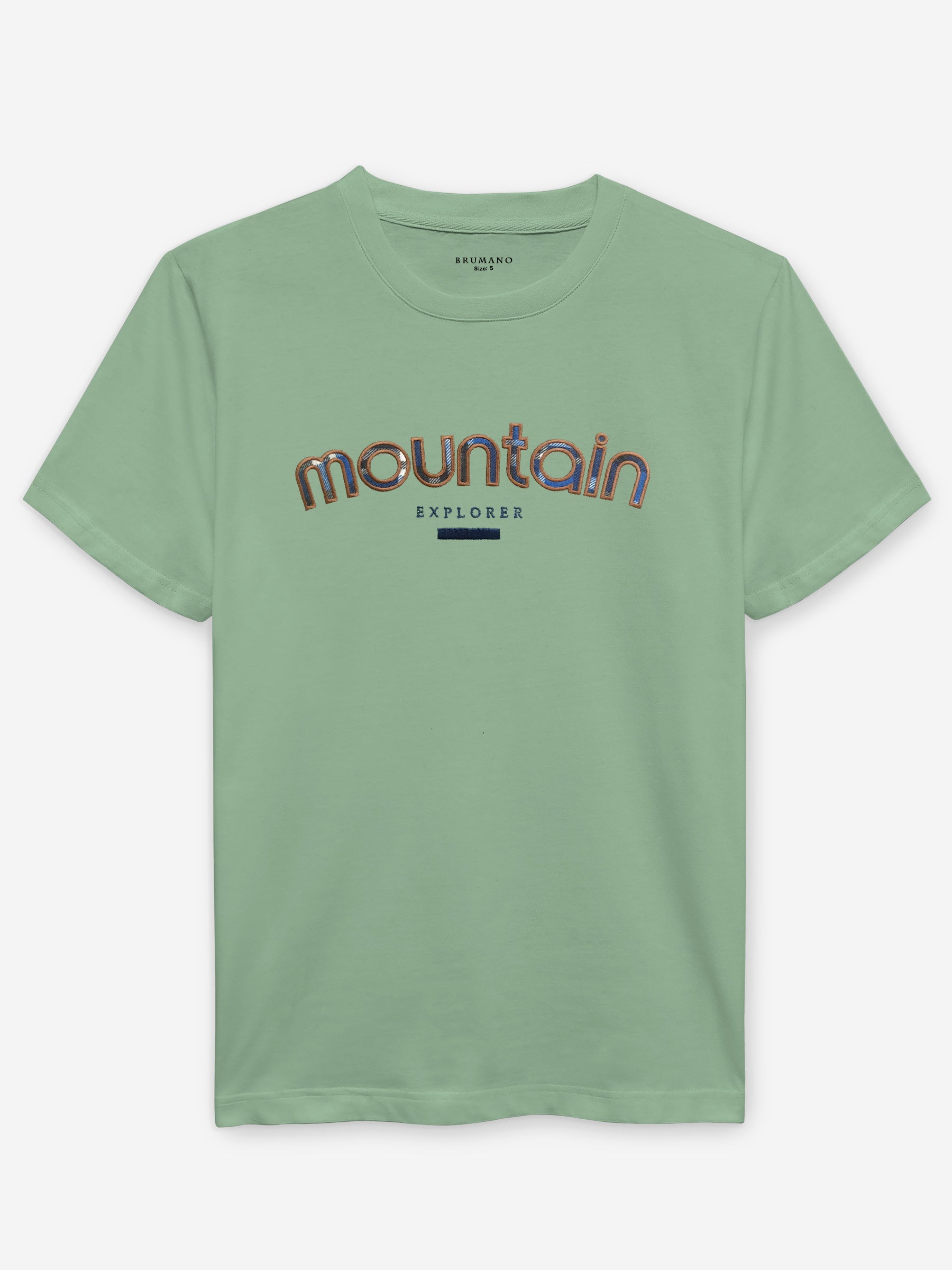 Green Crew Neck T-Shirt With Embroidered Print