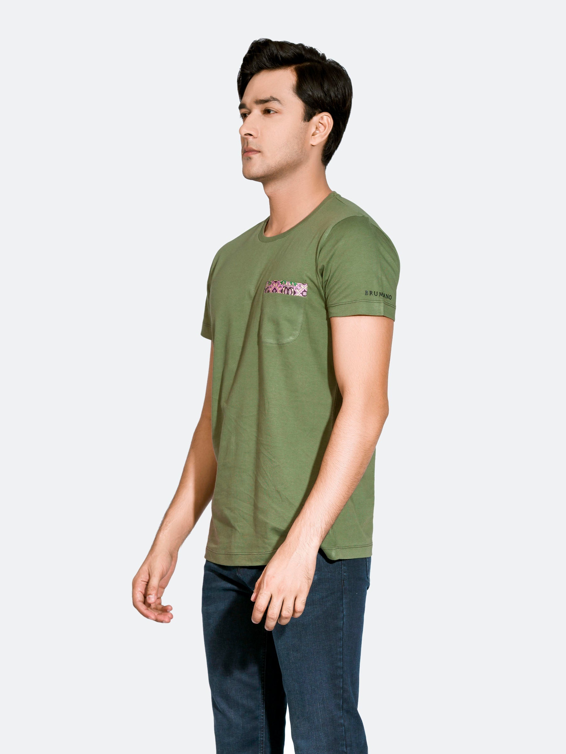 Green Crew Neck T-Shirt With Pocket