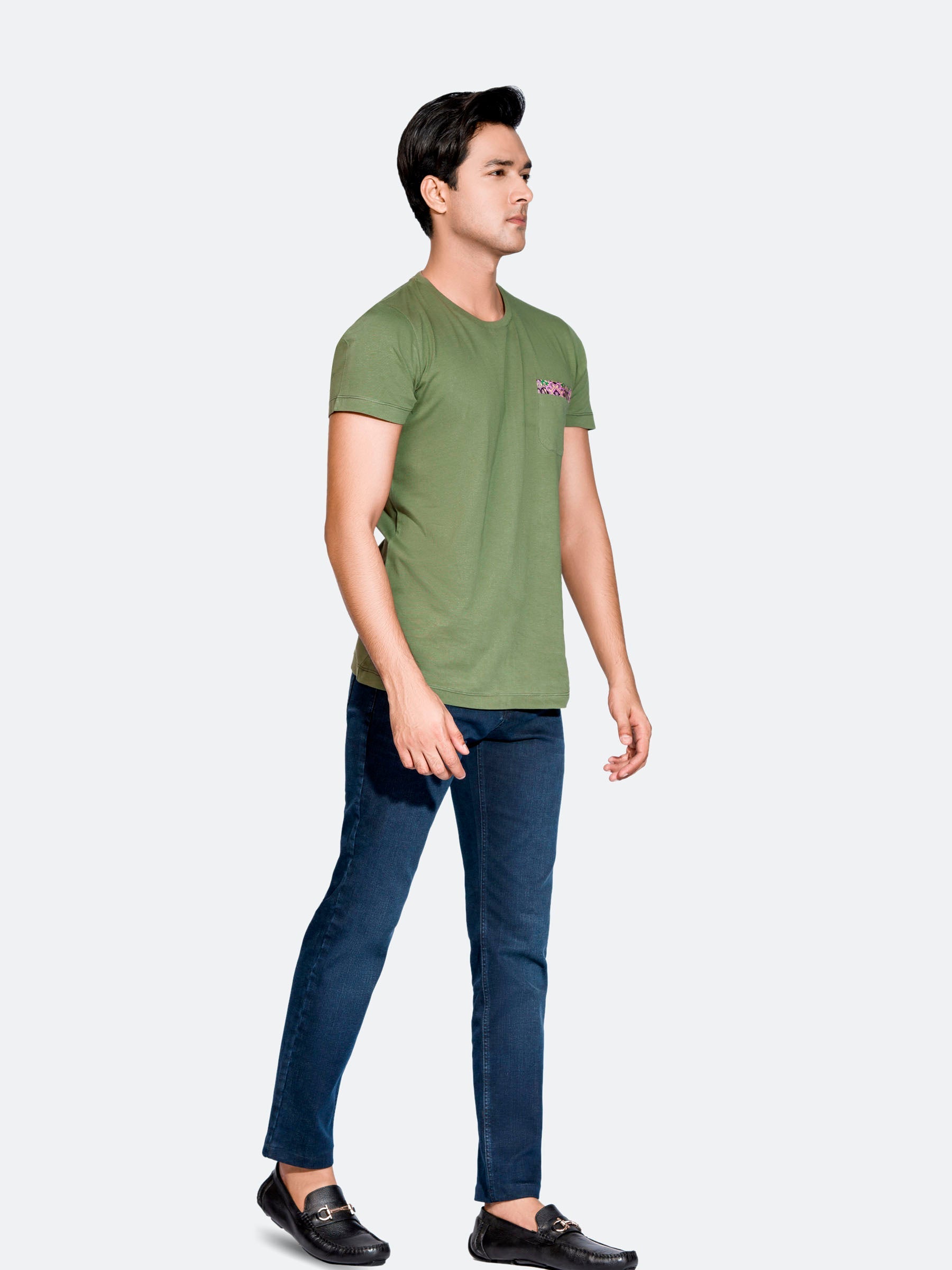 Green Crew Neck T-Shirt With Pocket