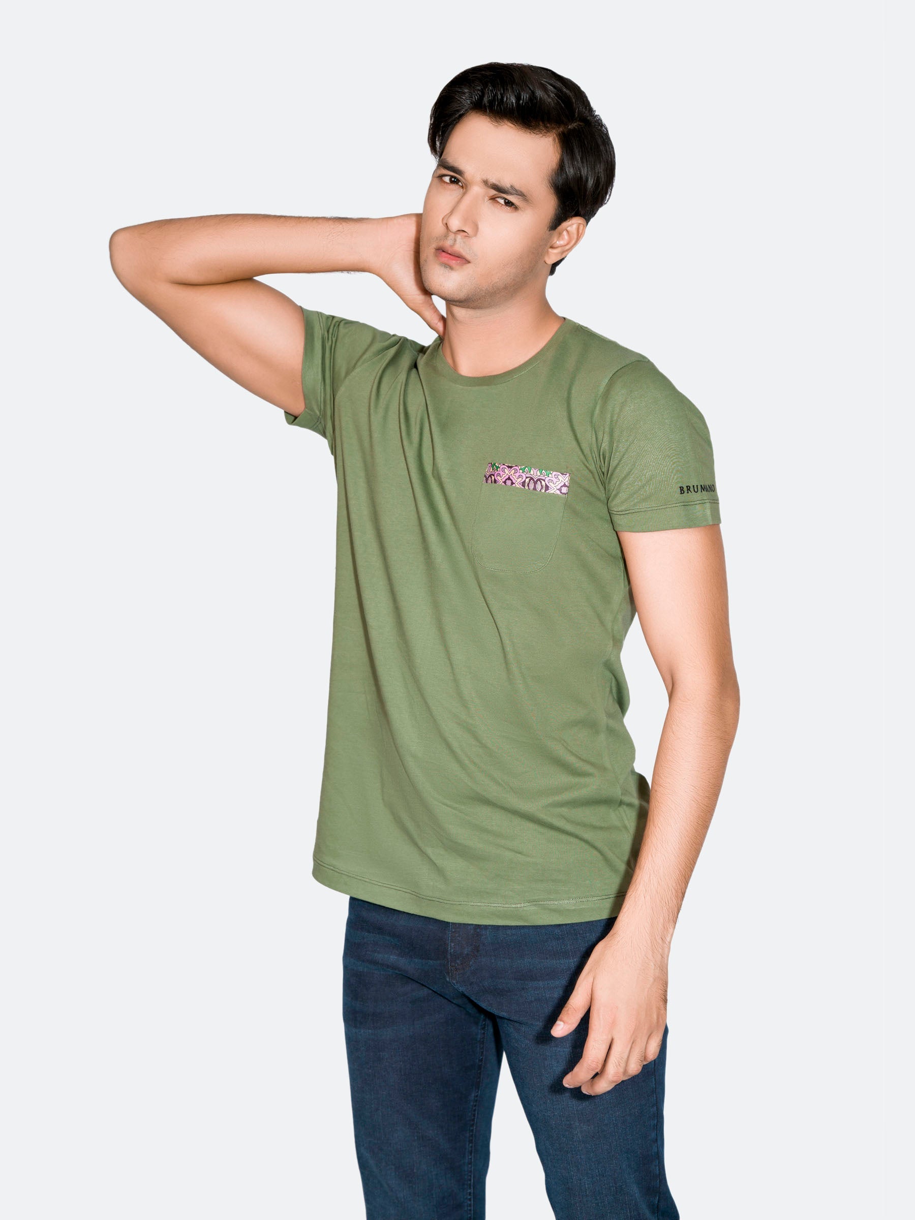 Green Crew Neck T-Shirt With Pocket