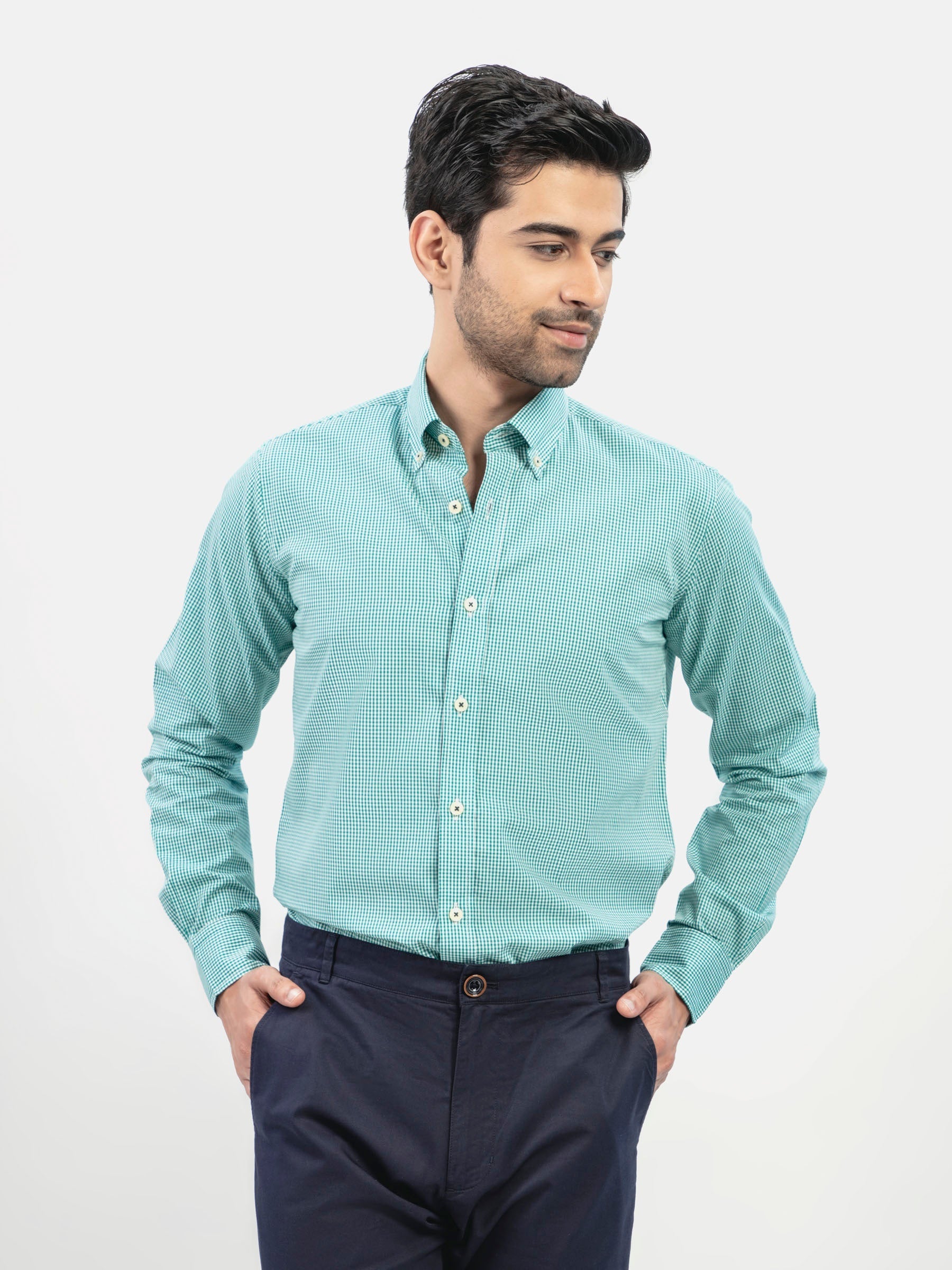 Green Gingham Button Down Shirt