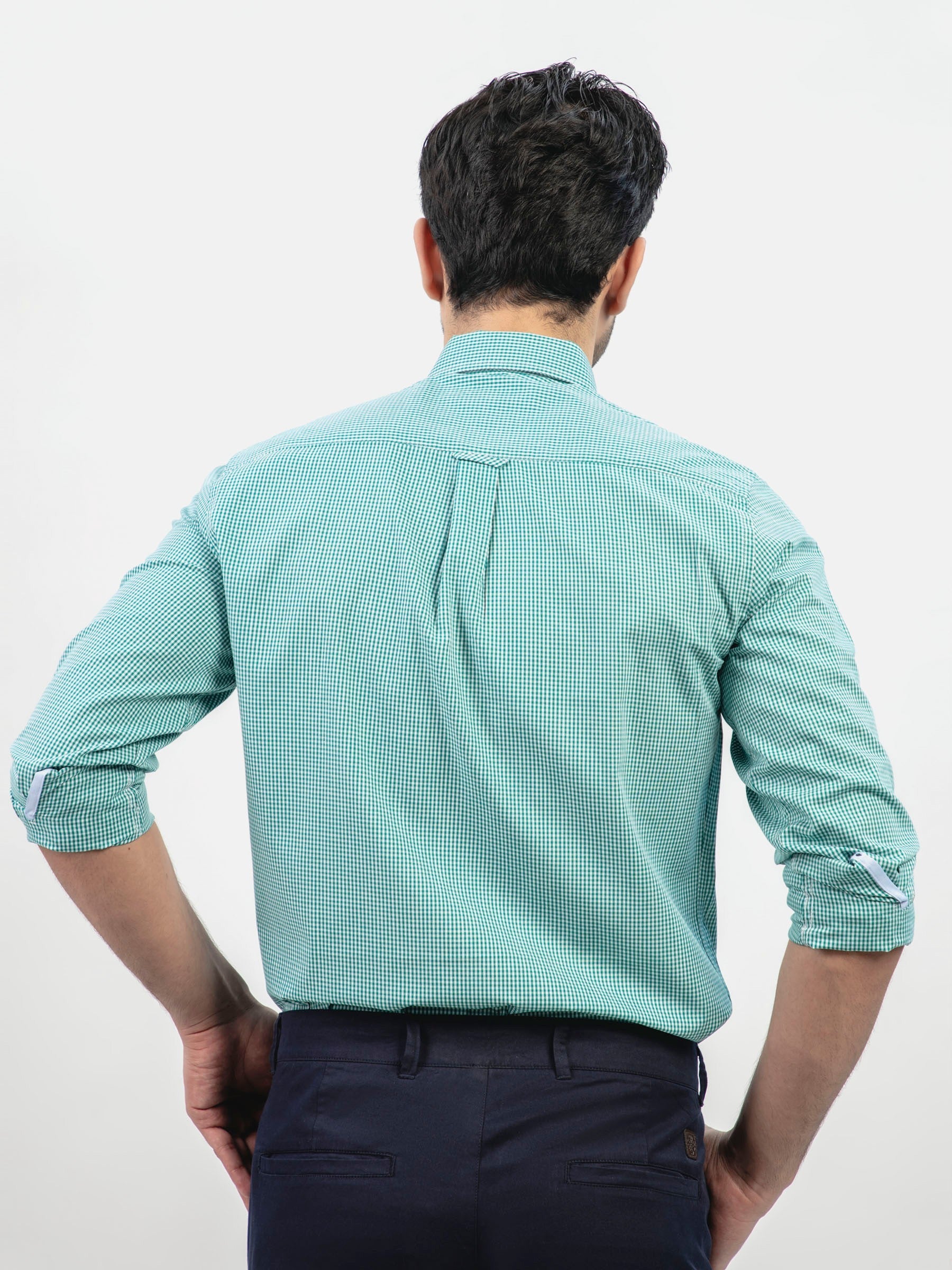 Green Gingham Button Down Shirt