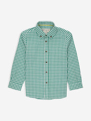 Green Gingham Casual Long Sleeve Shirt
