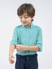 Green Micro Gingham Button Down Casual Shirt