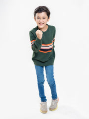 Green Multi Color Striped Casual Jumper