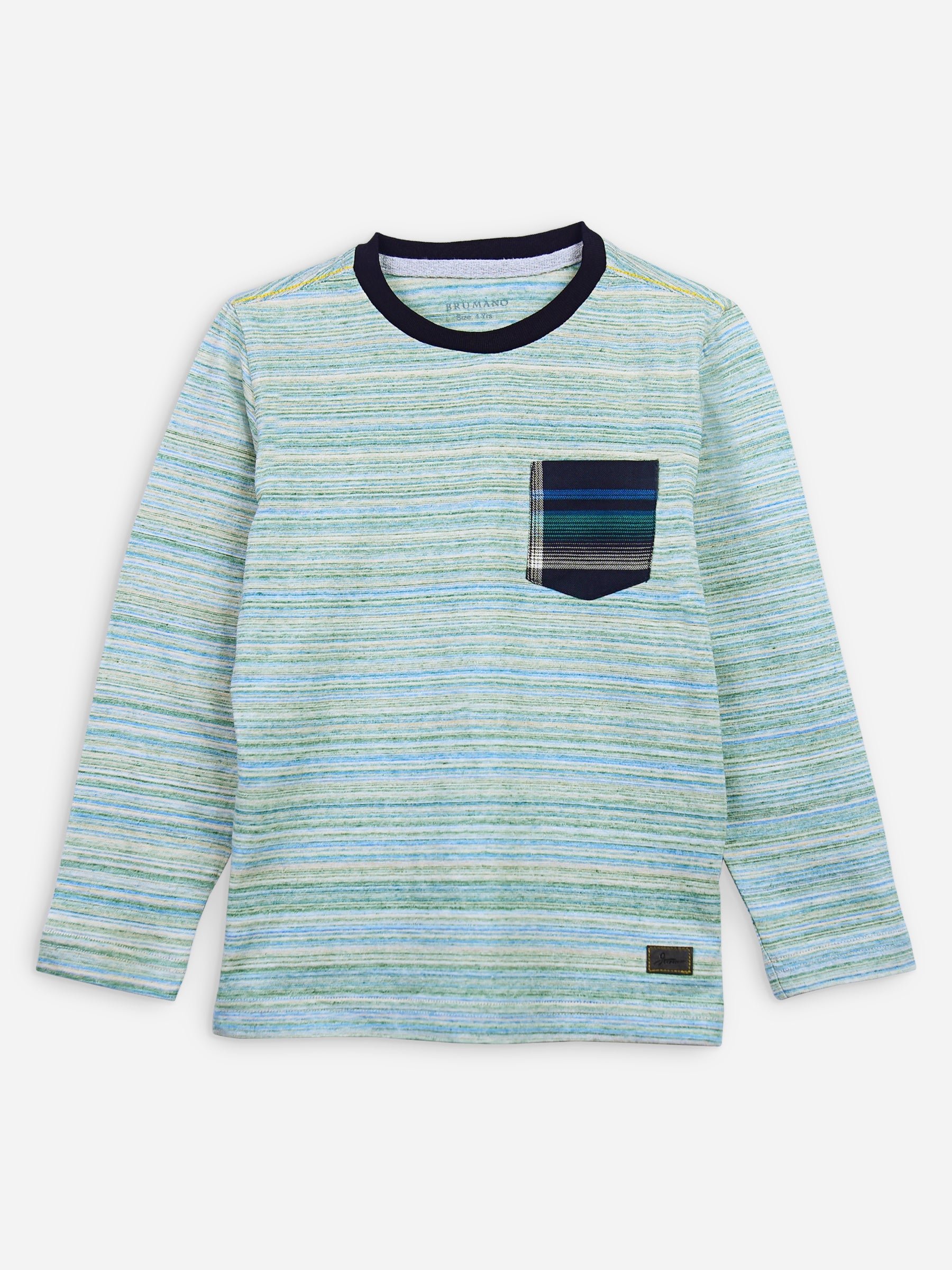 Green Multi Color Striped Long Sleeve Casual T-Shirt