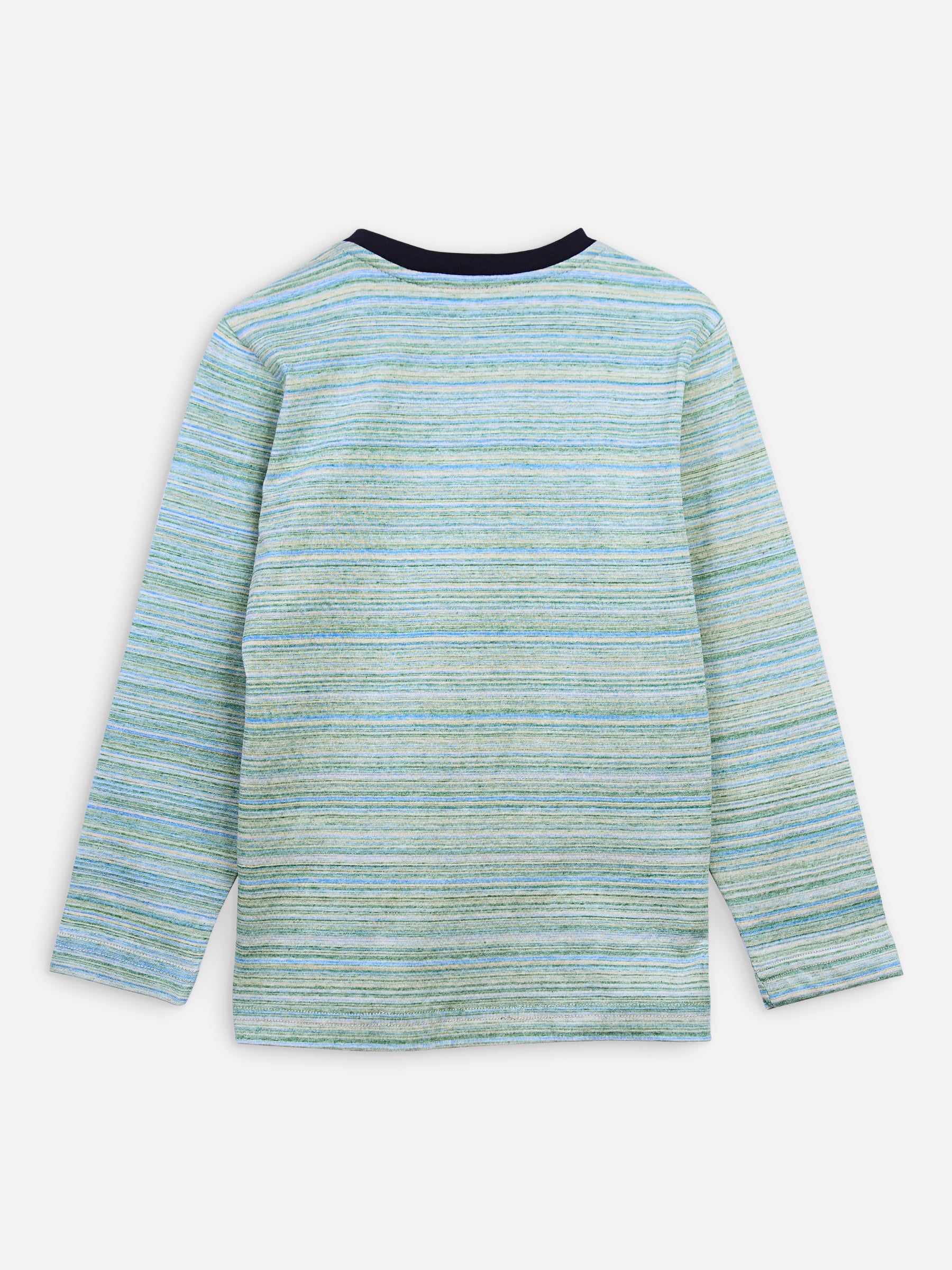 Green Multi Color Striped Long Sleeve Casual T-Shirt