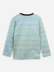 Green Multi Color Striped Long Sleeve Casual T-Shirt