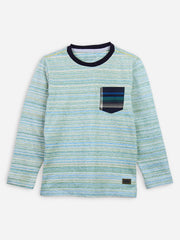 Green Multi Color Striped Long Sleeve Casual T-Shirt