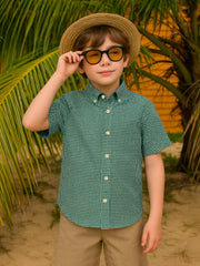 Green Printed Button Down Half Sleeve Casual Shirt