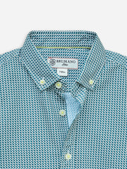 Green Printed Button Down Half Sleeve Casual Shirt