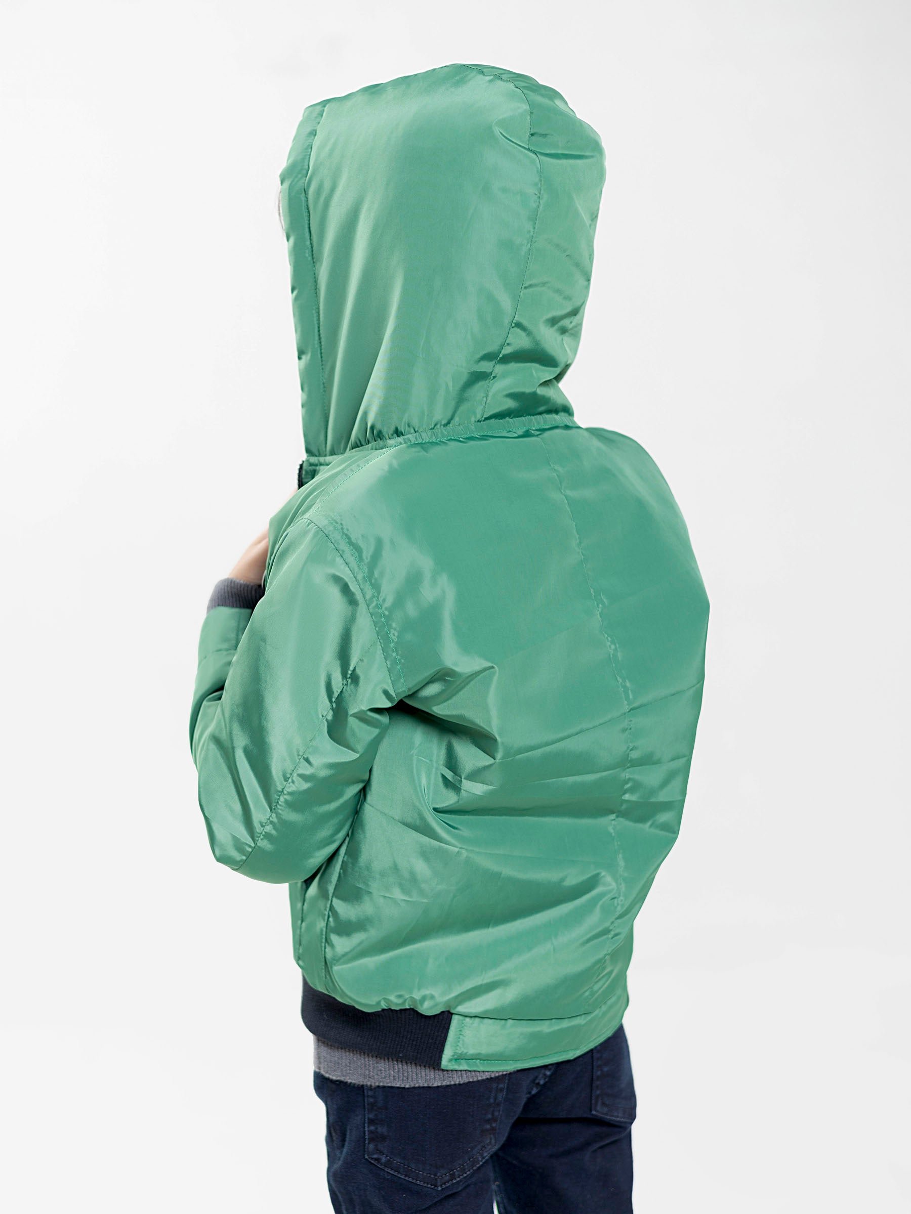Green Quilted Casual Jacket With Hoodie - Unisex