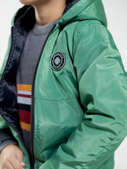 Green Quilted Casual Jacket With Hoodie - Unisex