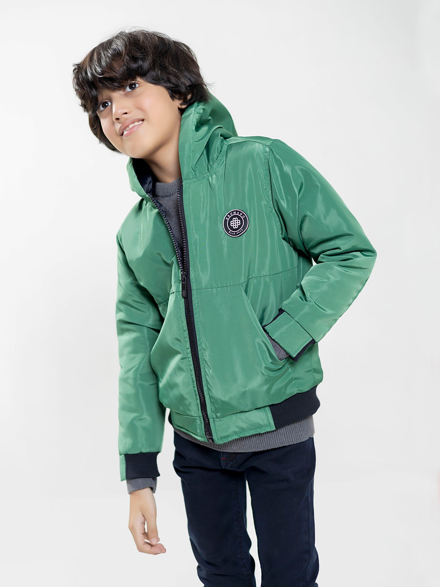 Green Quilted Casual Jacket With Hoodie - Unisex