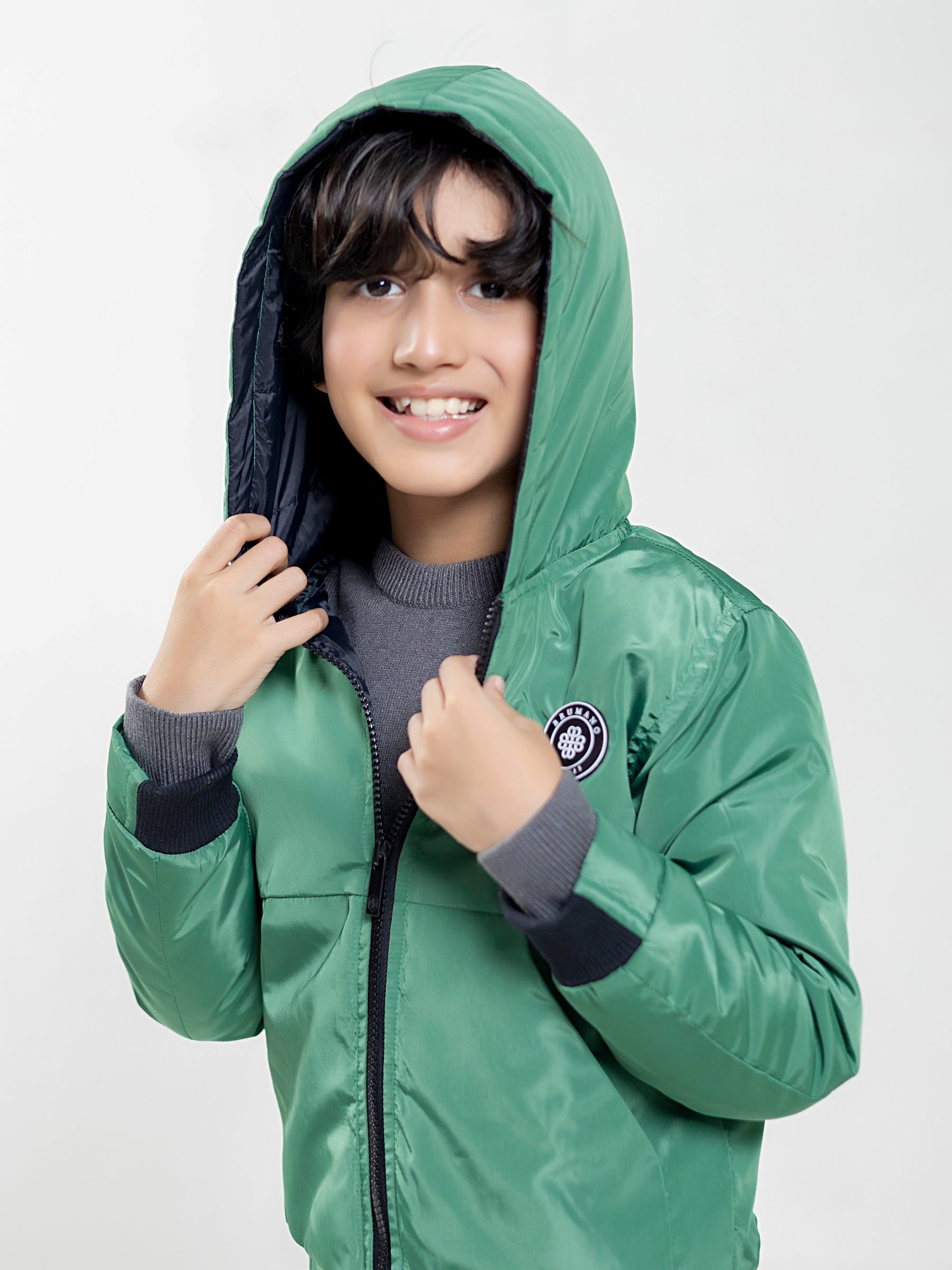 Green Quilted Casual Jacket With Hoodie - Unisex