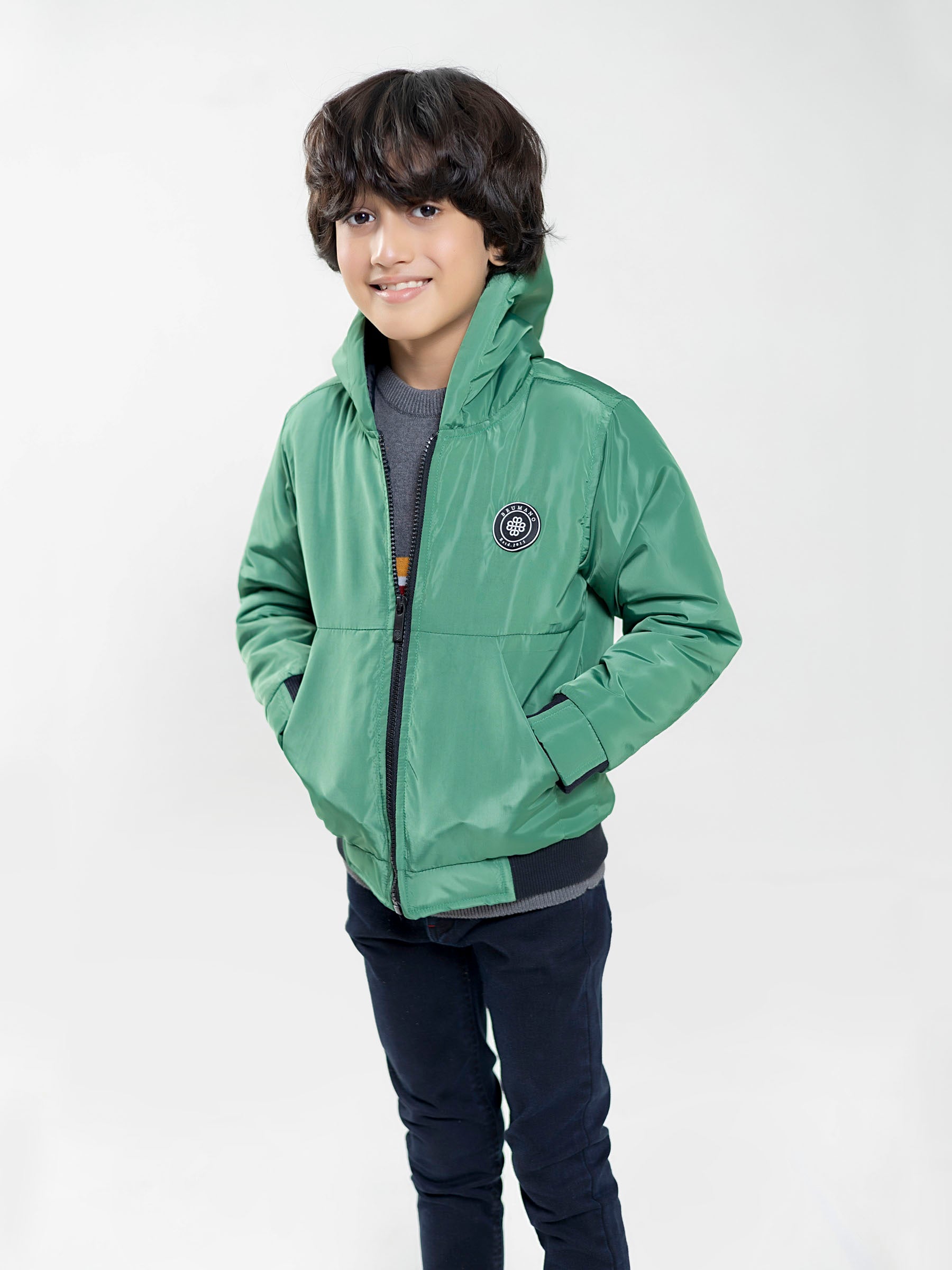 Green Quilted Casual Jacket With Hoodie - Unisex