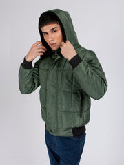 Green Quilted Puffer Jacket With Detachable Hoodie