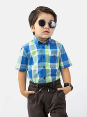 Green & Blue Half Sleeve Casual Checkered Shirt