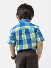 Green & Blue Half Sleeve Casual Checkered Shirt