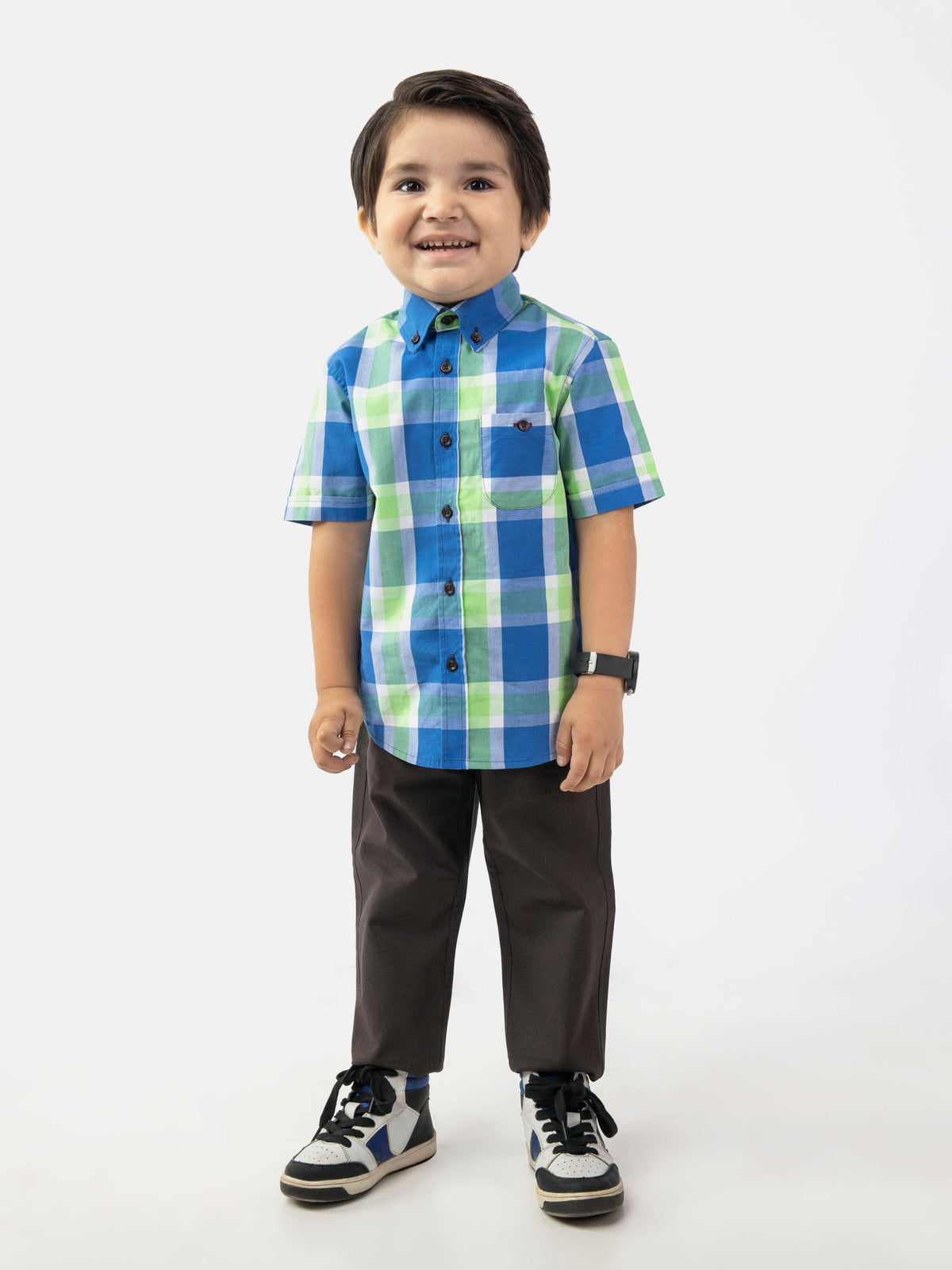 Green & Blue Half Sleeve Casual Checkered Shirt