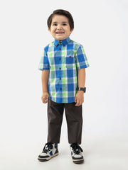 Green & Blue Half Sleeve Casual Checkered Shirt