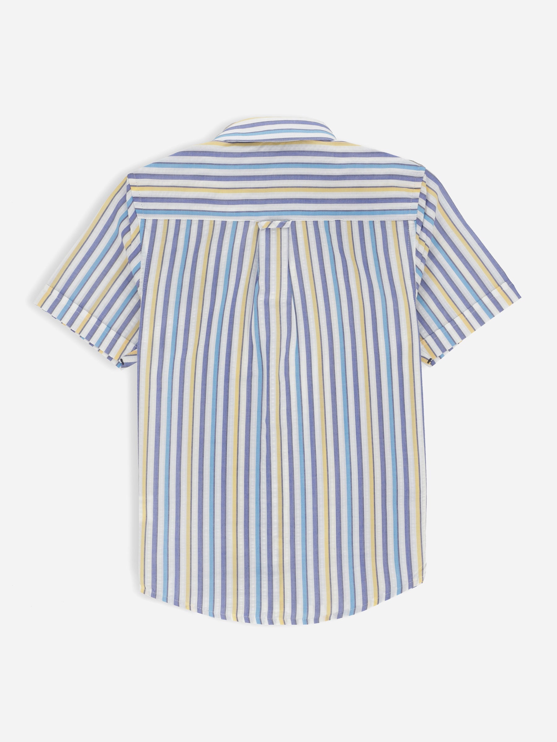 Green & Blue Seersucked Striped Half Sleeve Casual Shirt