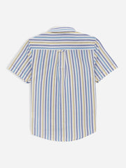 Green & Blue Seersucked Striped Half Sleeve Casual Shirt