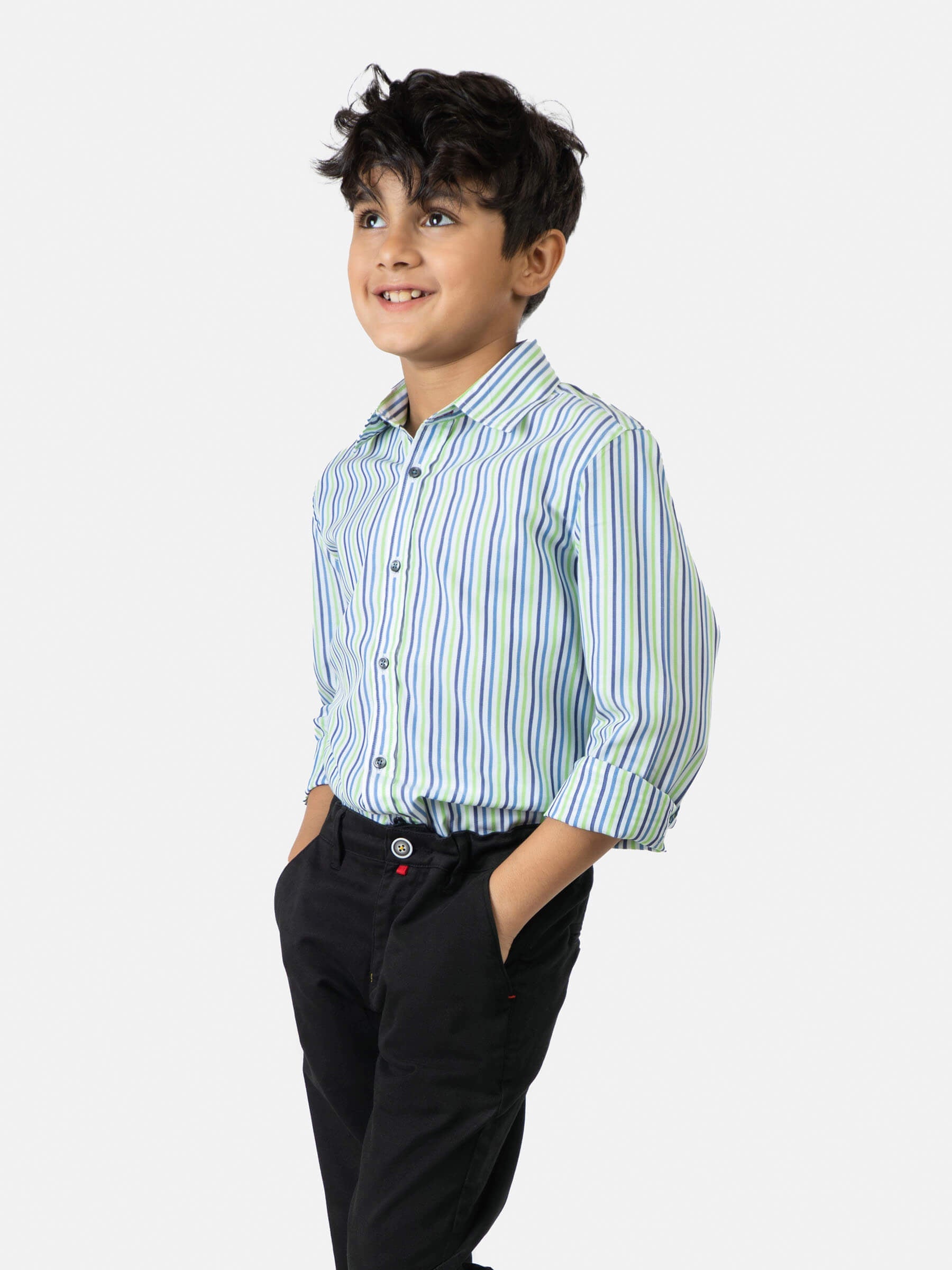 Green & Blue Striped Casual Long Sleeve Shirt