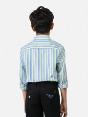 Green & Blue Striped Casual Long Sleeve Shirt