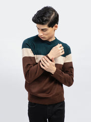 Green & Brown Striped Wool Blended Jumper