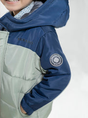 Sage Green & Navy Blue Casual Jacket With Hoodie - Unisex