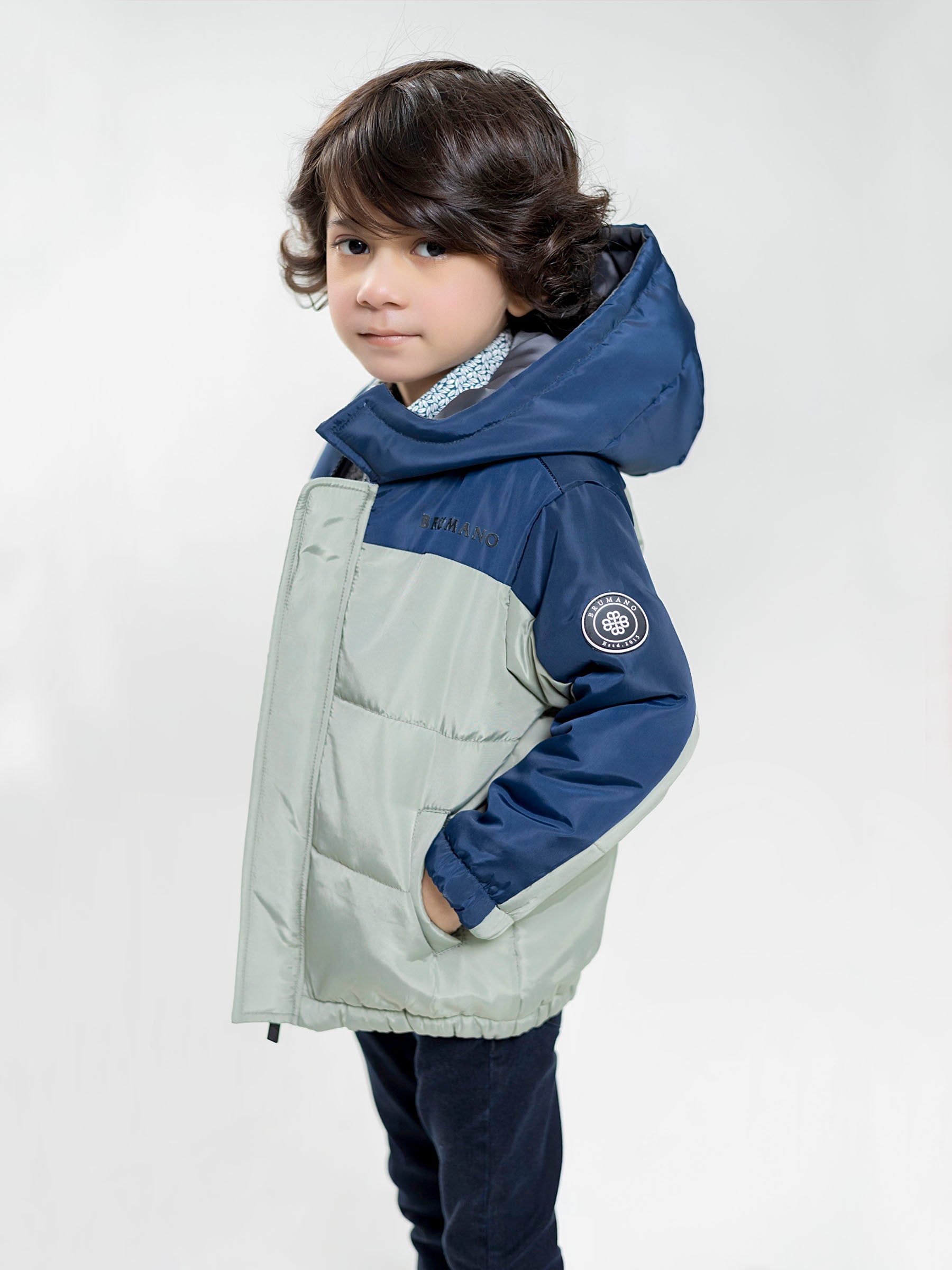 Sage Green & Navy Blue Casual Jacket With Hoodie - Unisex