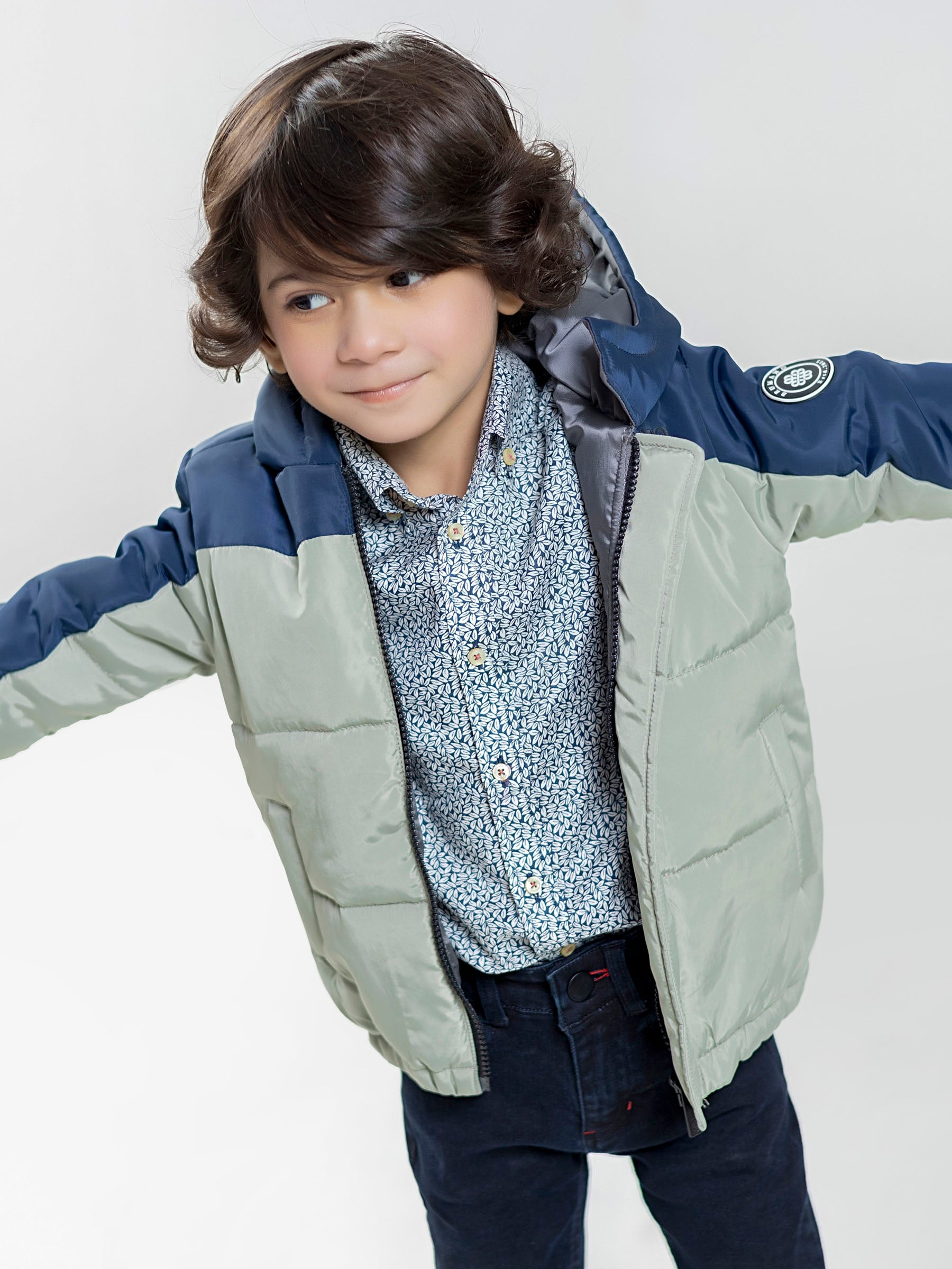 Sage Green & Navy Blue Casual Jacket With Hoodie - Unisex