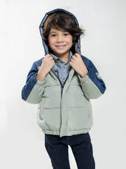 Sage Green & Navy Blue Casual Jacket With Hoodie - Unisex