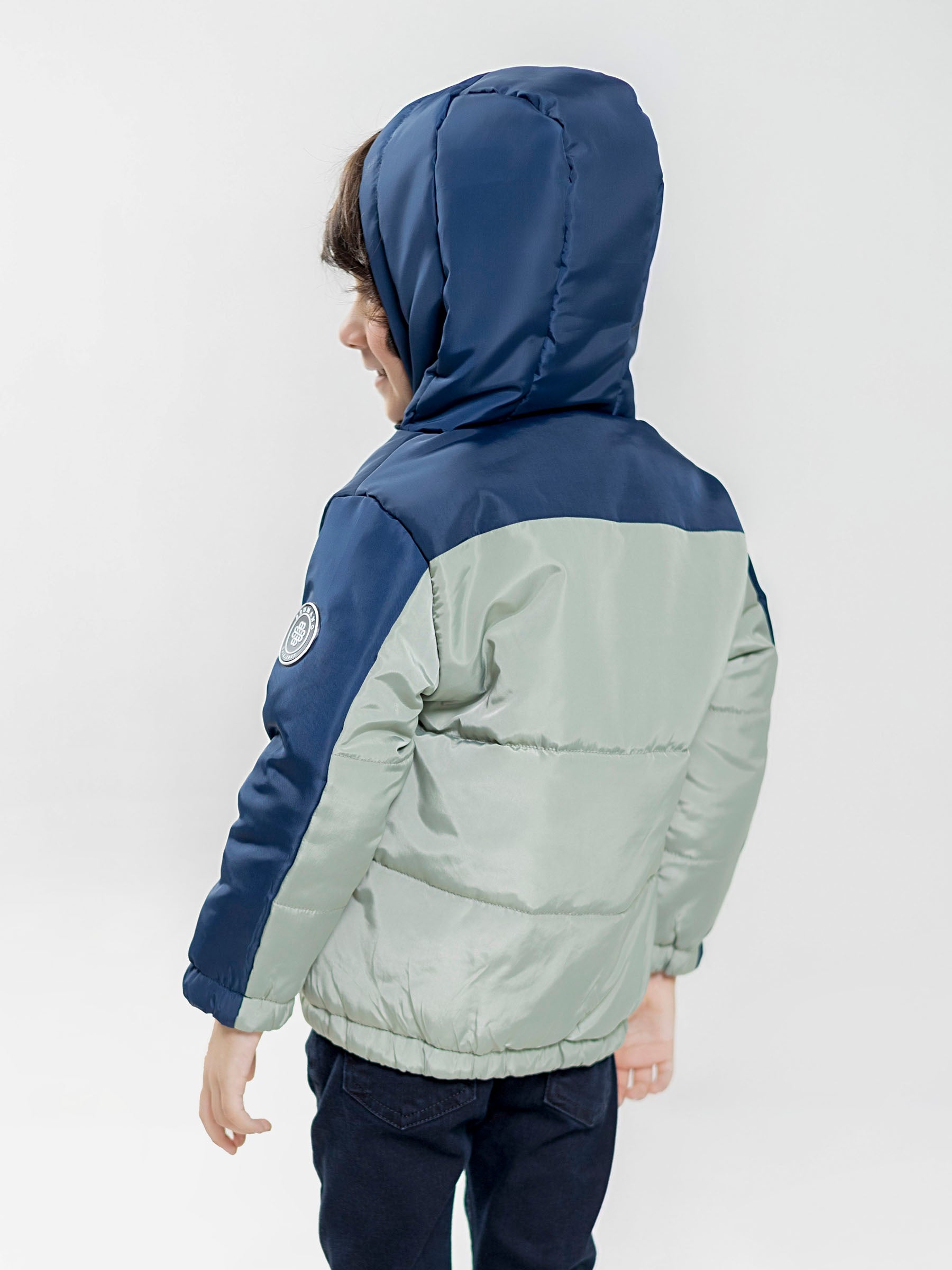 Sage Green & Navy Blue Casual Jacket With Hoodie - Unisex