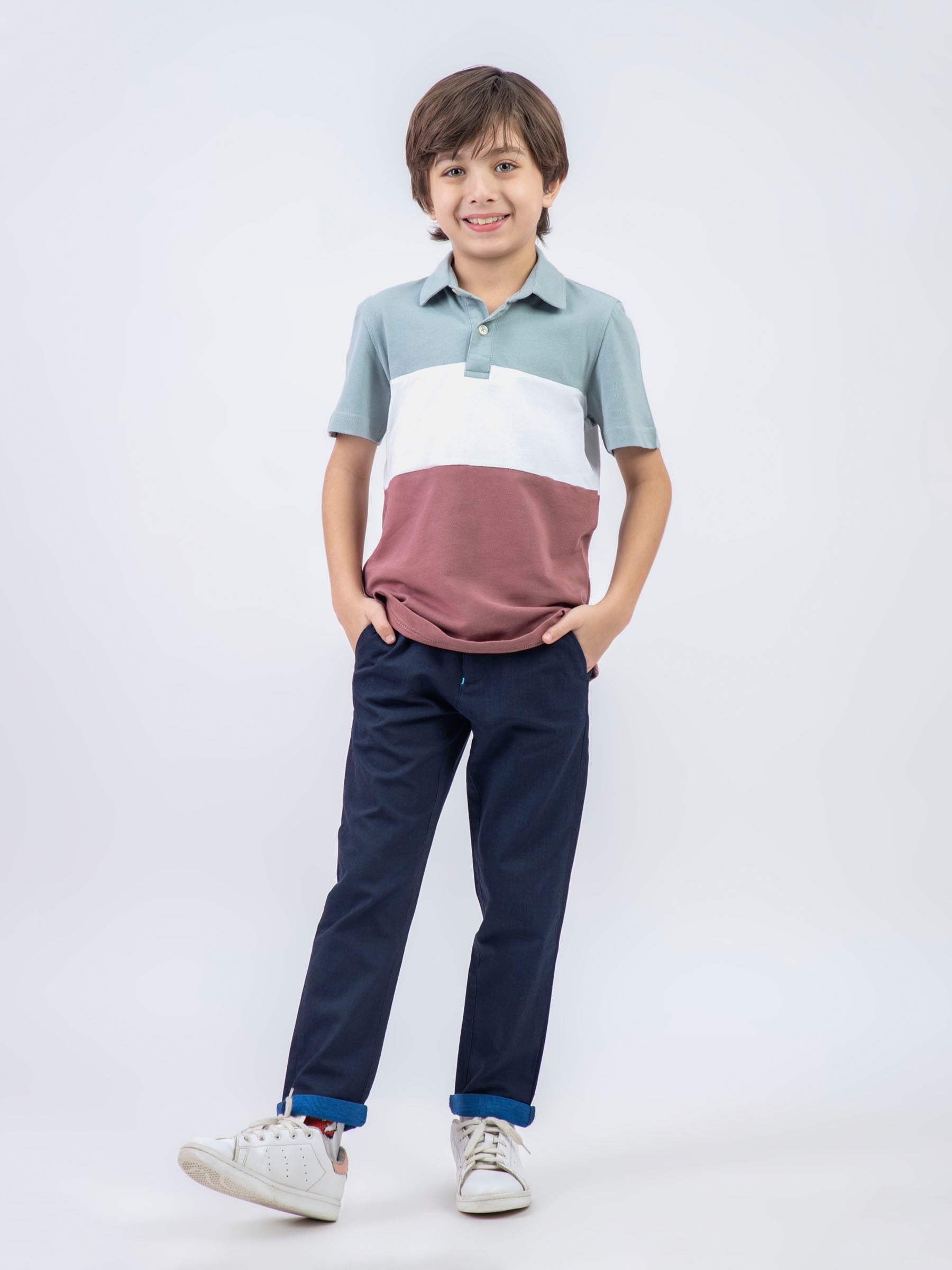 Green & Pink Three Tone Casual Pique Polo