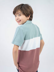 Green & Pink Three Tone Casual Pique Polo