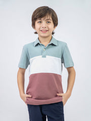 Green & Pink Three Tone Casual Pique Polo
