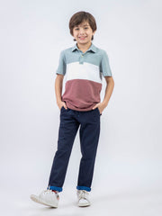 Green & Pink Three Tone Casual Pique Polo