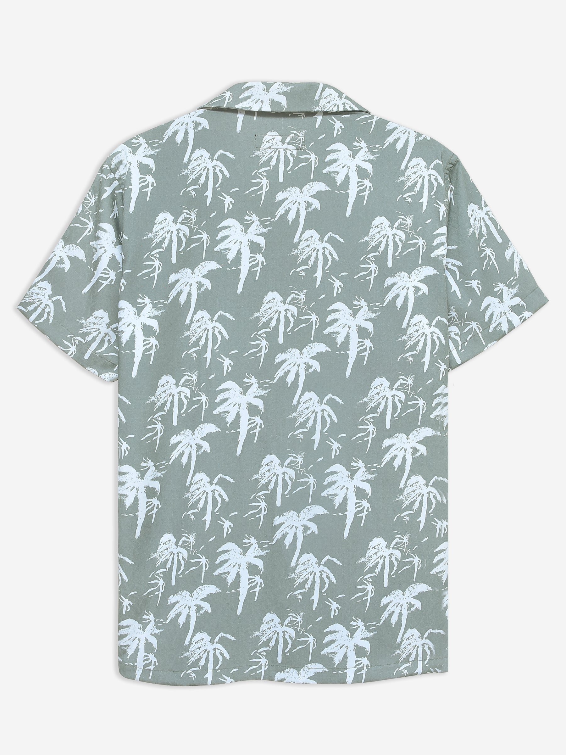 Green & White Floral Printed Cuban Collar Shirt