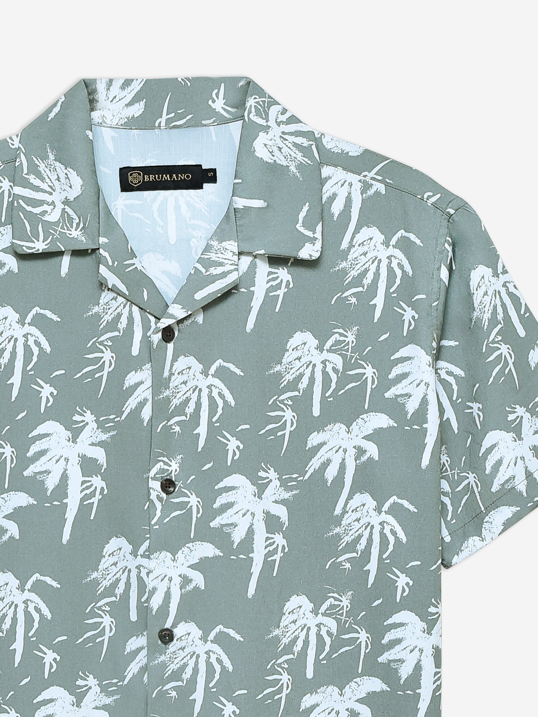 Green & White Floral Printed Cuban Collar Shirt