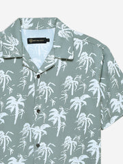 Green & White Floral Printed Cuban Collar Shirt