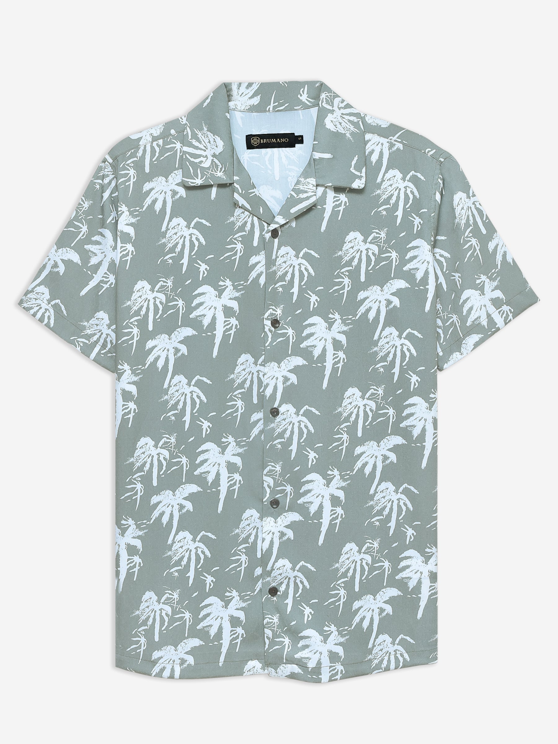 Green & White Floral Printed Cuban Collar Shirt