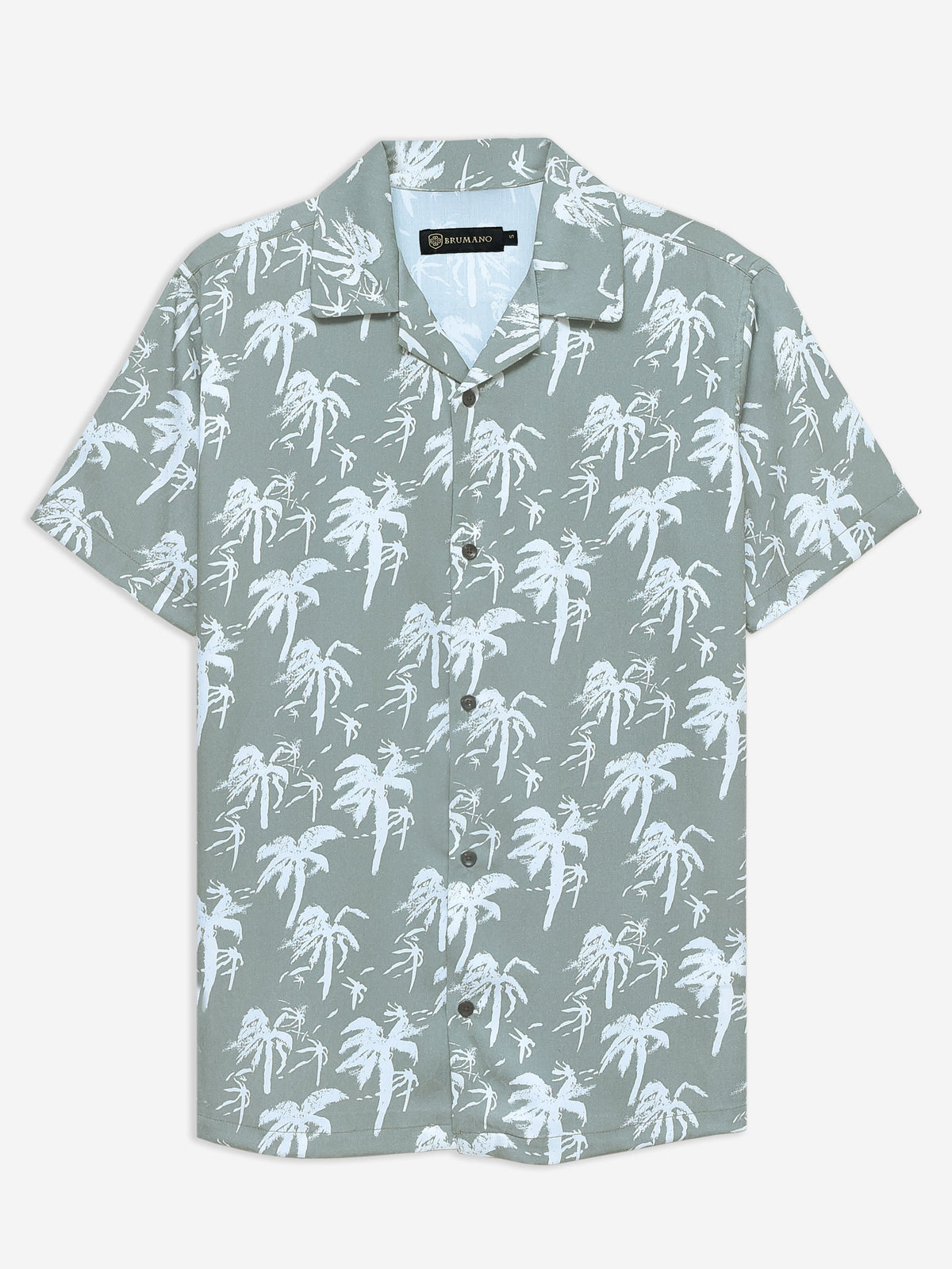 Green & White Floral Printed Cuban Collar Shirt