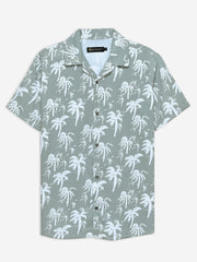Green & White Floral Printed Cuban Collar Shirt