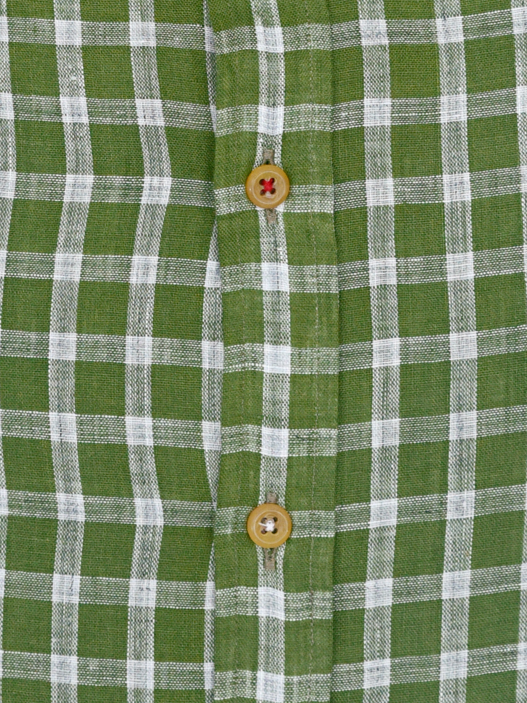 Green & White Linen Mao Collar Shirt