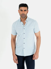 Green & White Striped Seersucked Half Sleeve Shirt