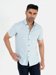 Green & White Striped Seersucked Half Sleeve Shirt