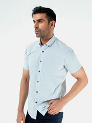 Green & White Striped Seersucked Half Sleeve Shirt